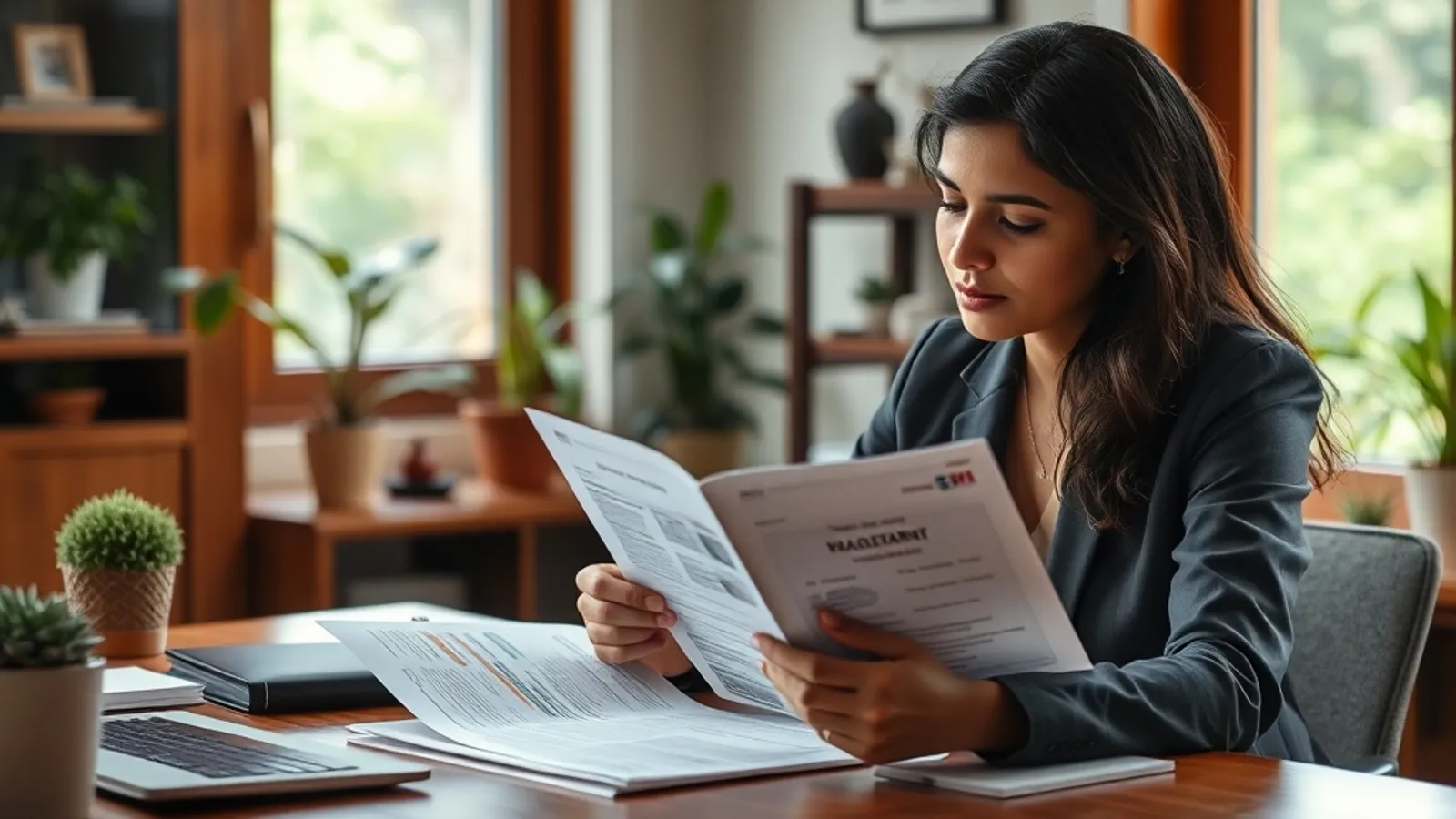 Applicant reviewing accreditation framework documents at a Bengaluru home study desk