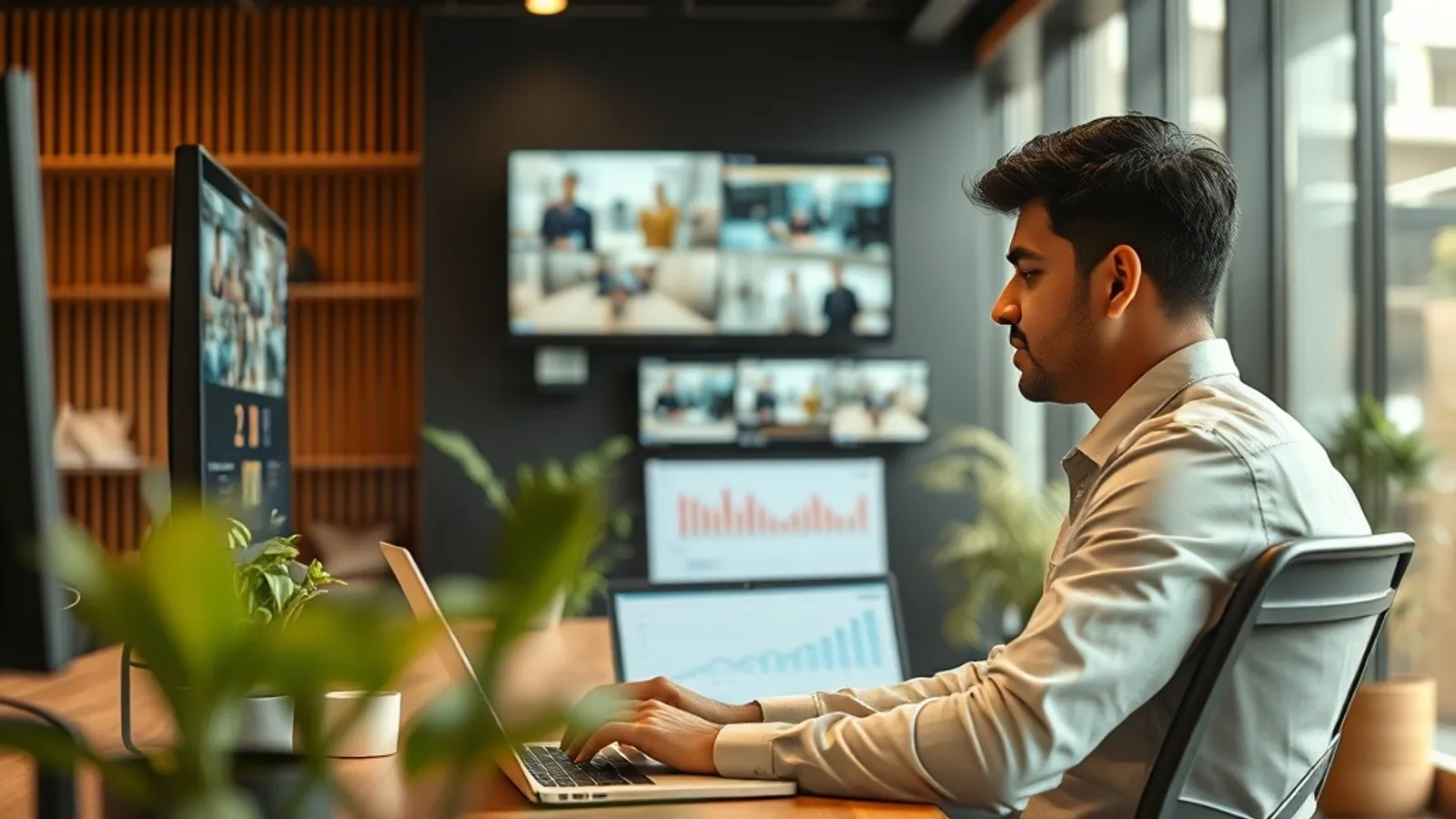 Retail operations manager reviewing a store performance dashboard at a Bengaluru retail chain office