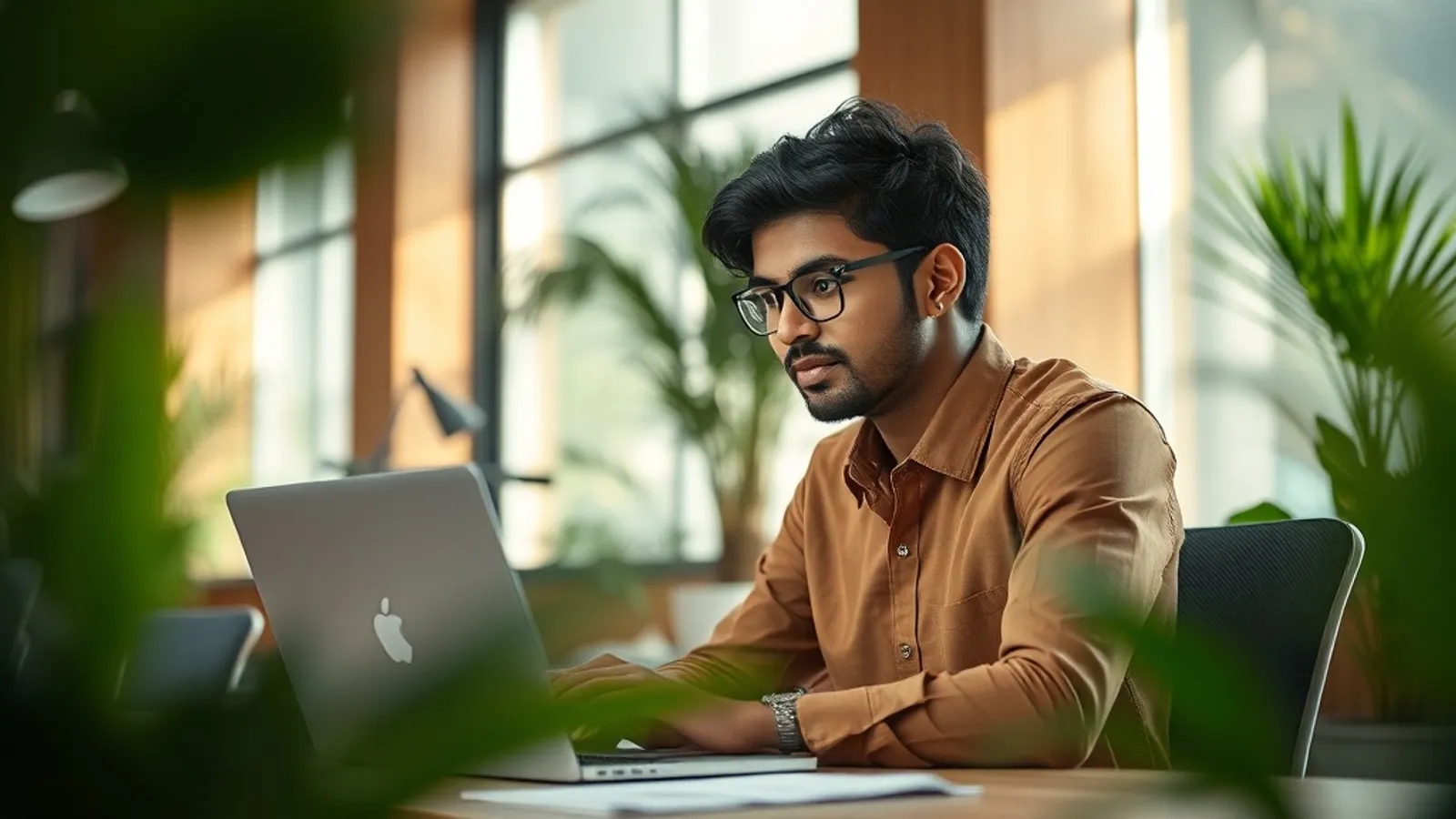 Young professional in Bengaluru office reviewing salary data on a laptop