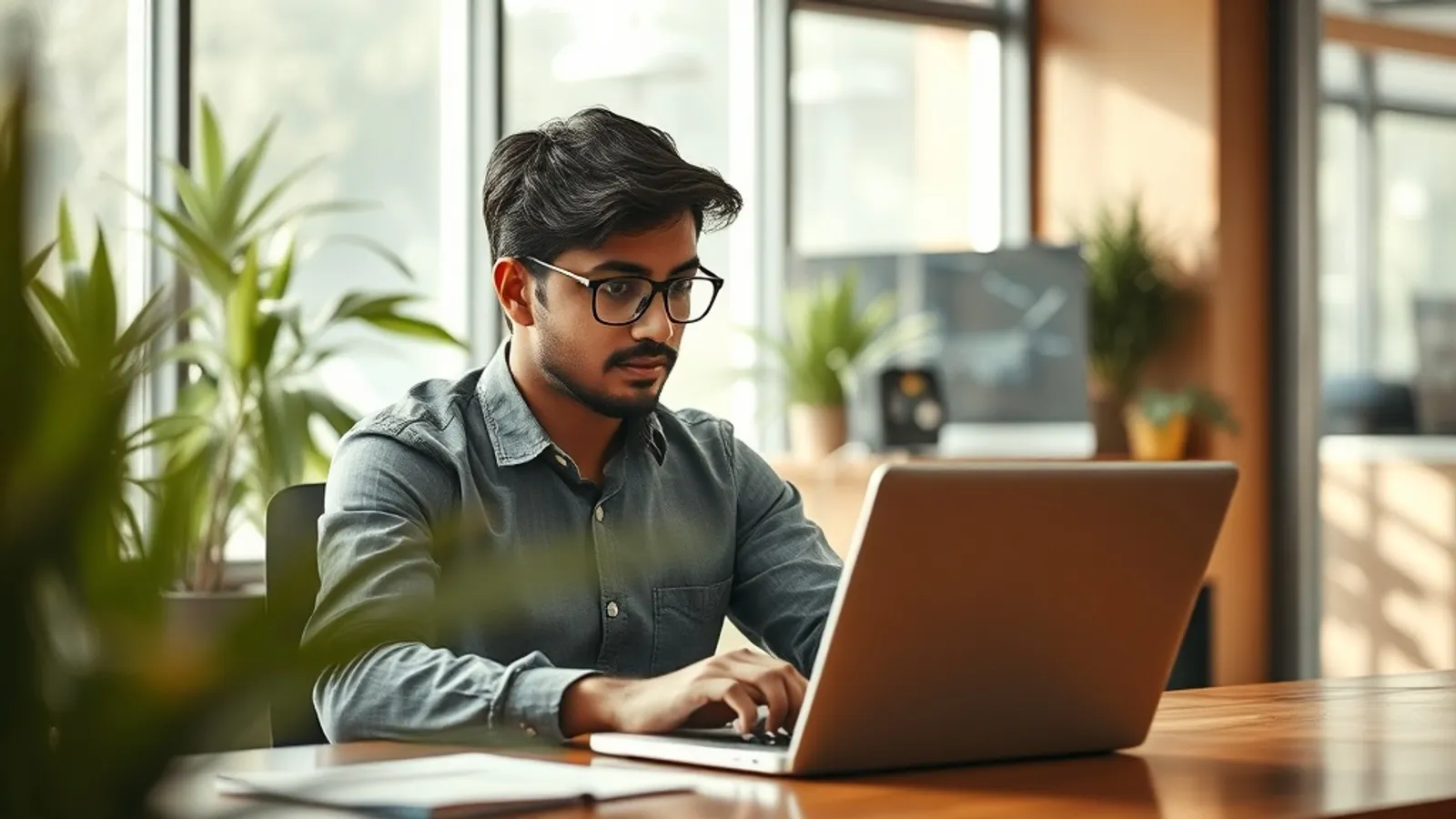 Young professional in Delhi NCR office reviewing salary data on a laptop
