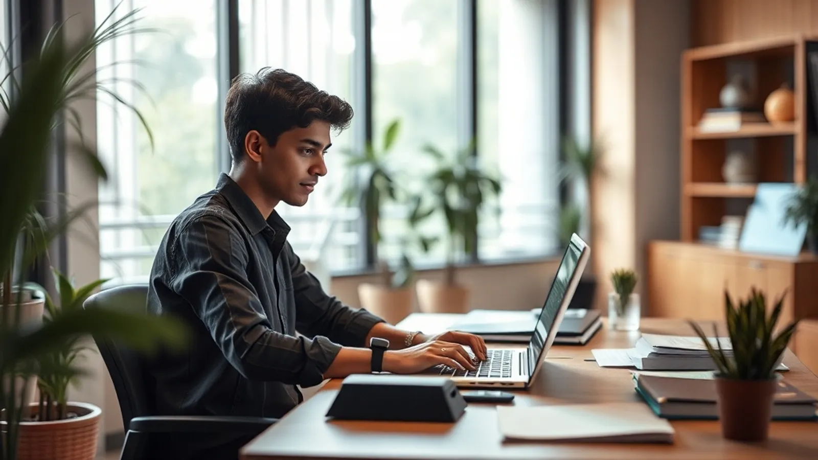 JAIN Online BCA Cyber Security Artificial Intelligence student in a study setting in India