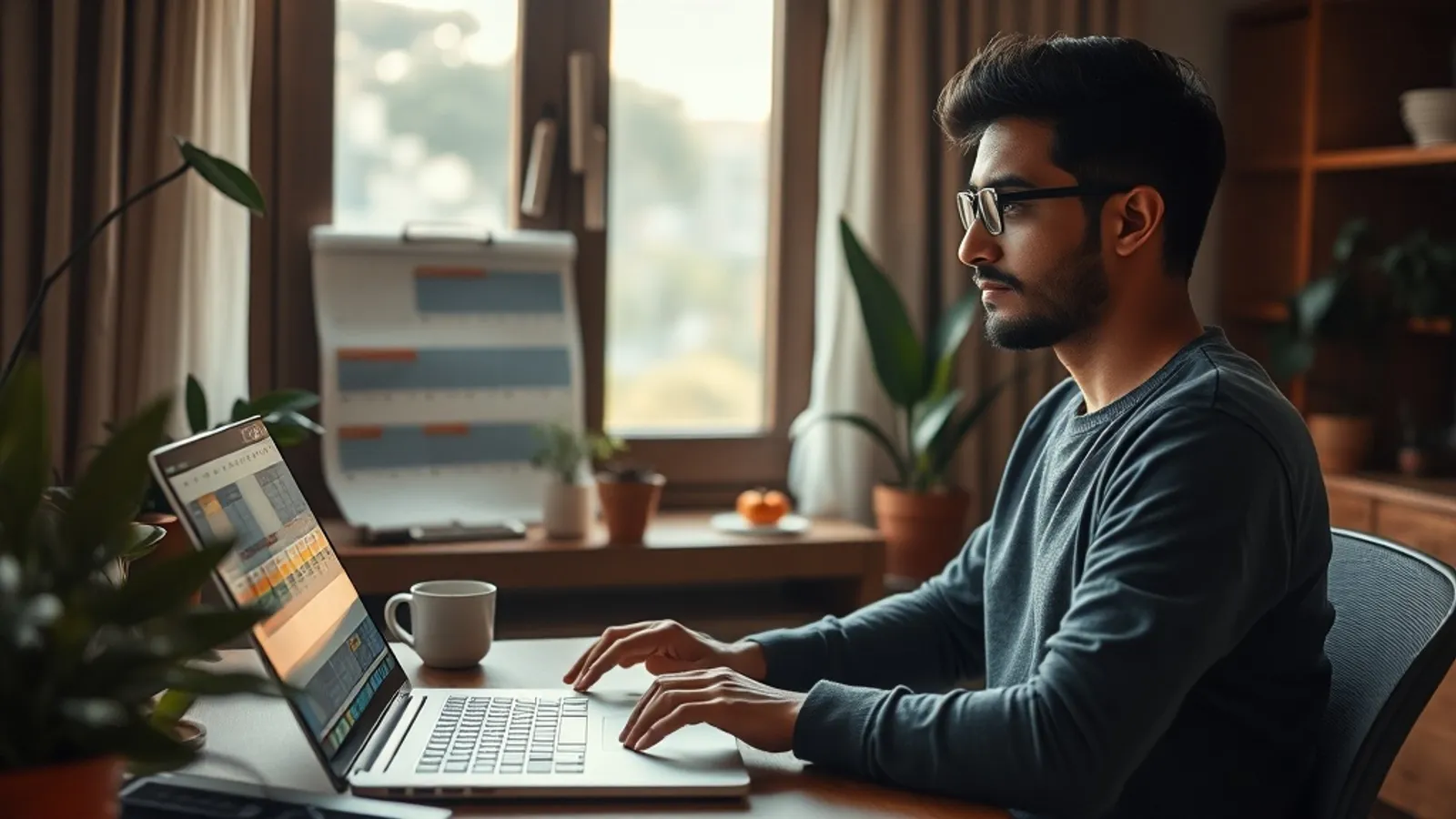 Working professional executing a structured 12-month learning roadmap at a Pune home study desk