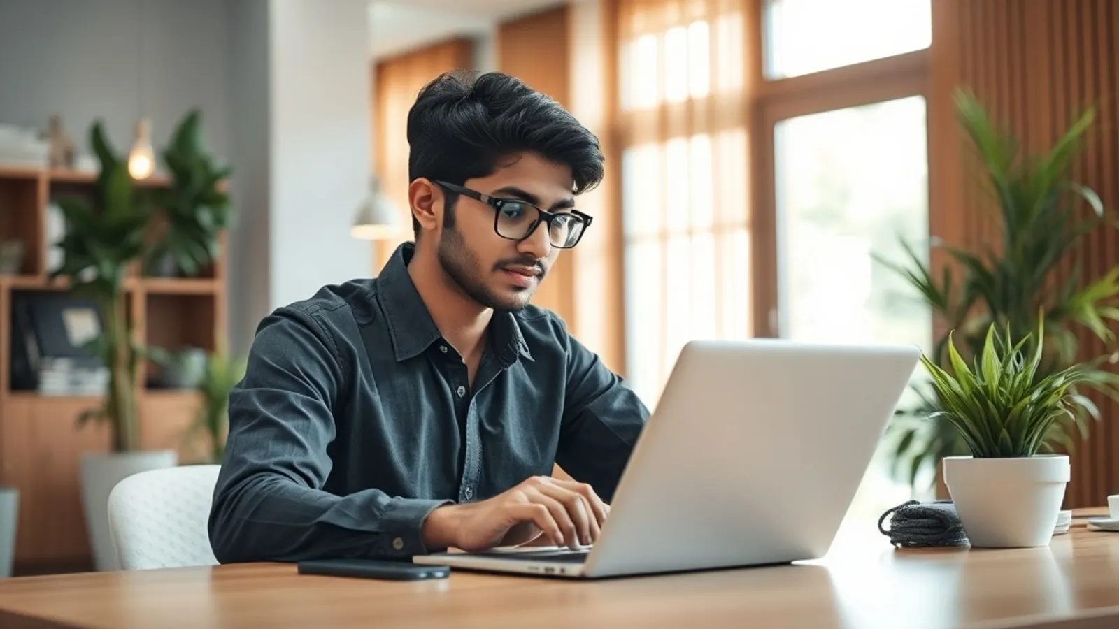 Young professional in Bengaluru office reviewing salary data on a laptop