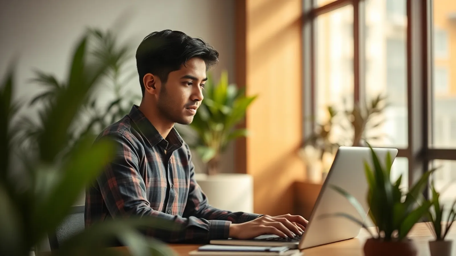 Young professional in Chennai office reviewing salary data on a laptop