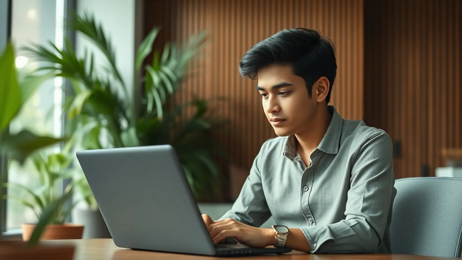 Young professional in Mumbai office reviewing salary data on a laptop