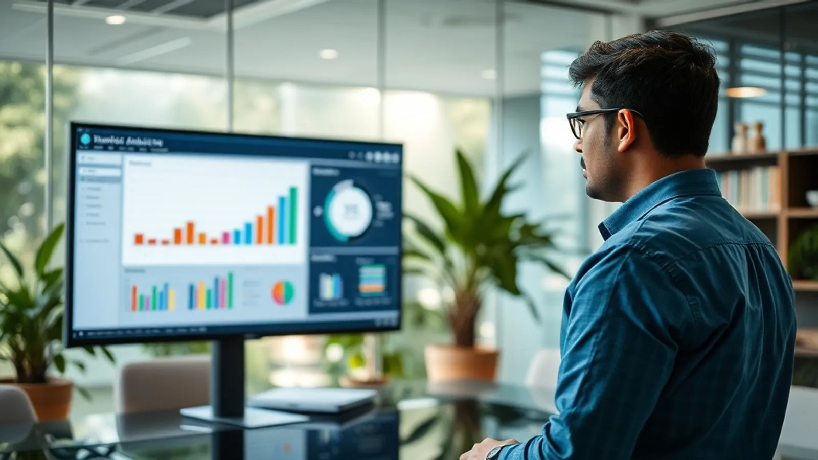Business analyst presenting a dashboard at a Hyderabad consulting office