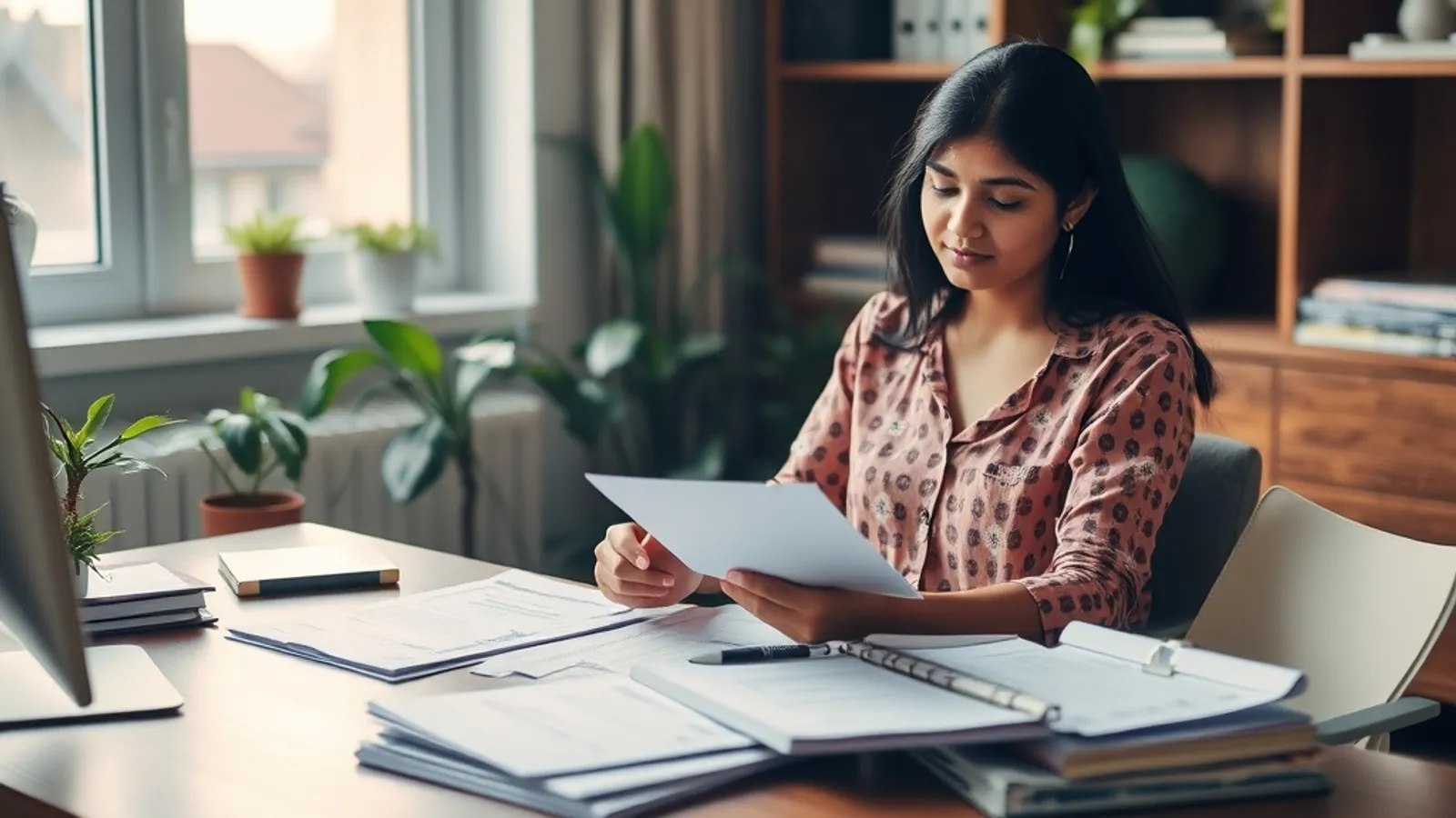 Applicant gathering prior-credit documentation at a Hyderabad study desk