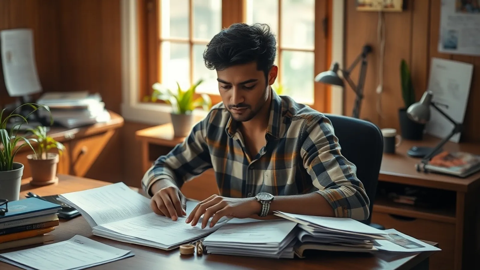 Applicant organising application documents at a Kolkata study desk