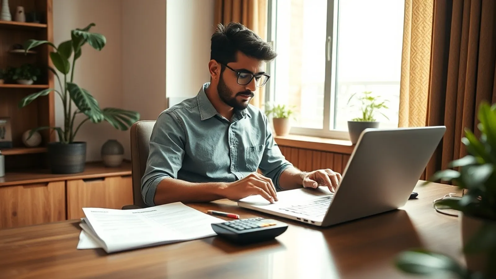 Working professional reviewing programme fee structure on a laptop at a home study desk