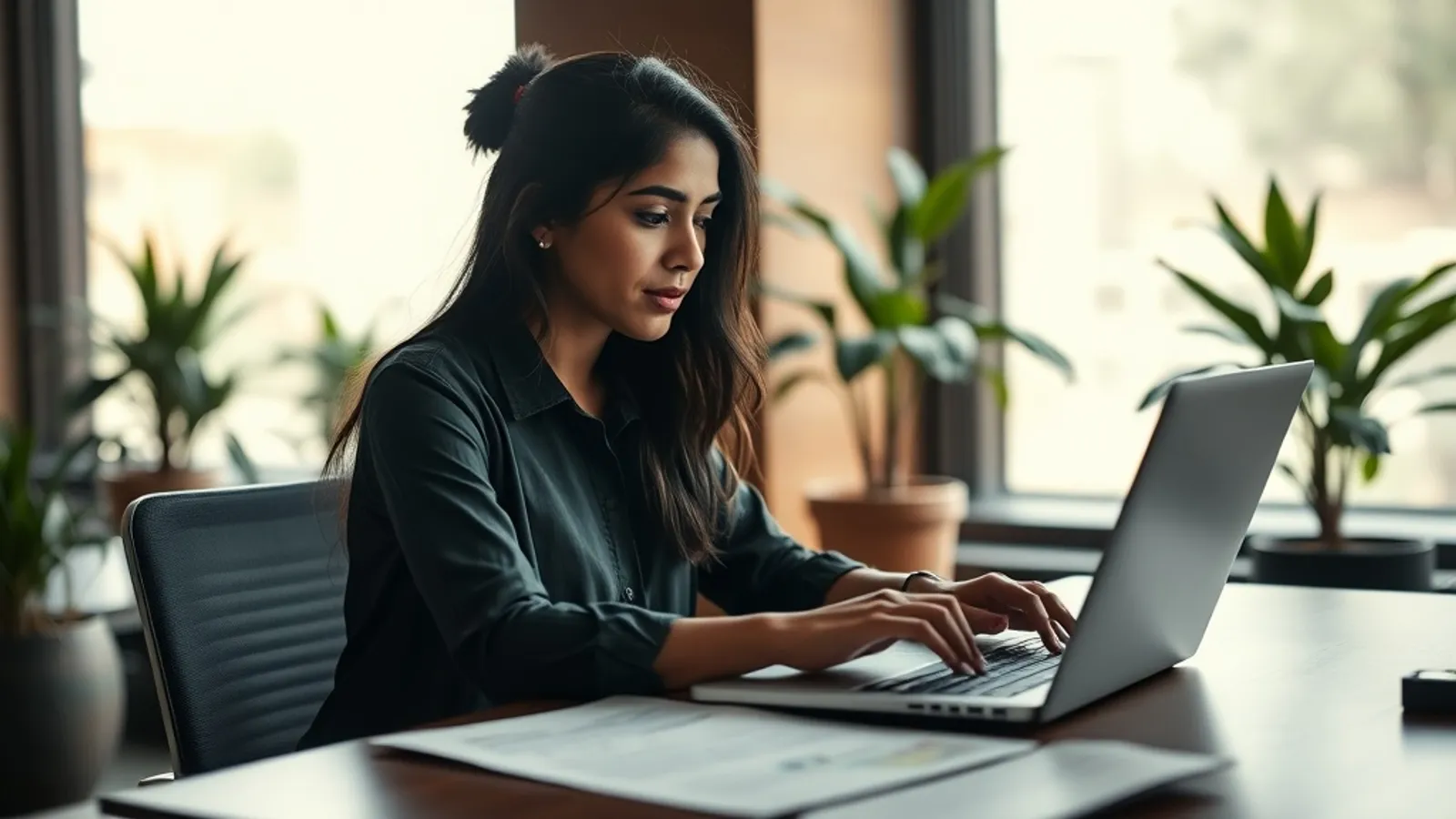 Credit risk analyst building a scorecard on a laptop at a Mumbai fintech office