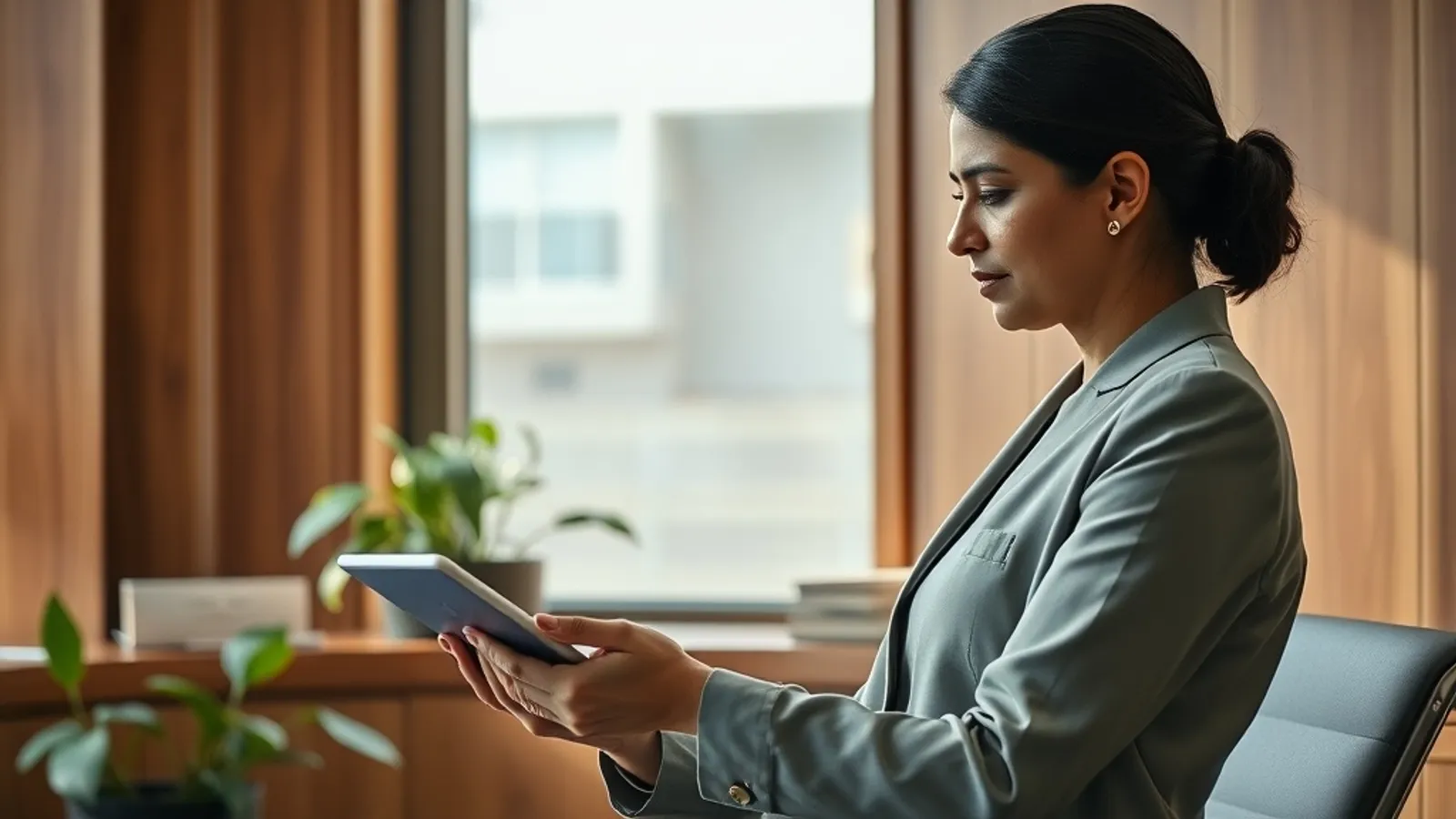 Hospital administrator reviewing operations metrics on a tablet