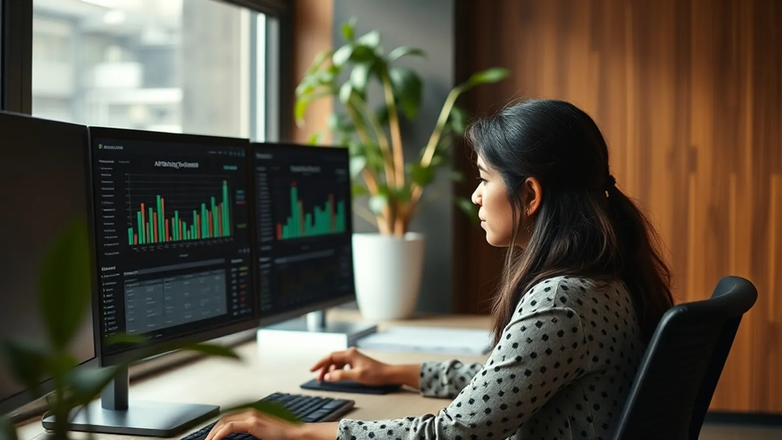 HR analyst reviewing an attrition cohort dashboard at a Bengaluru IT-services office