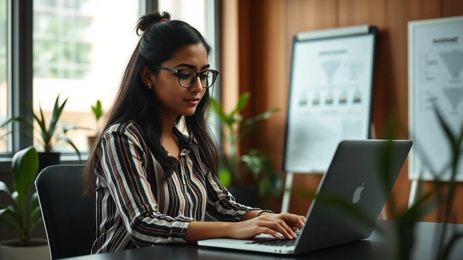 Marketing analyst building a media-mix model on a laptop in a Chennai office
