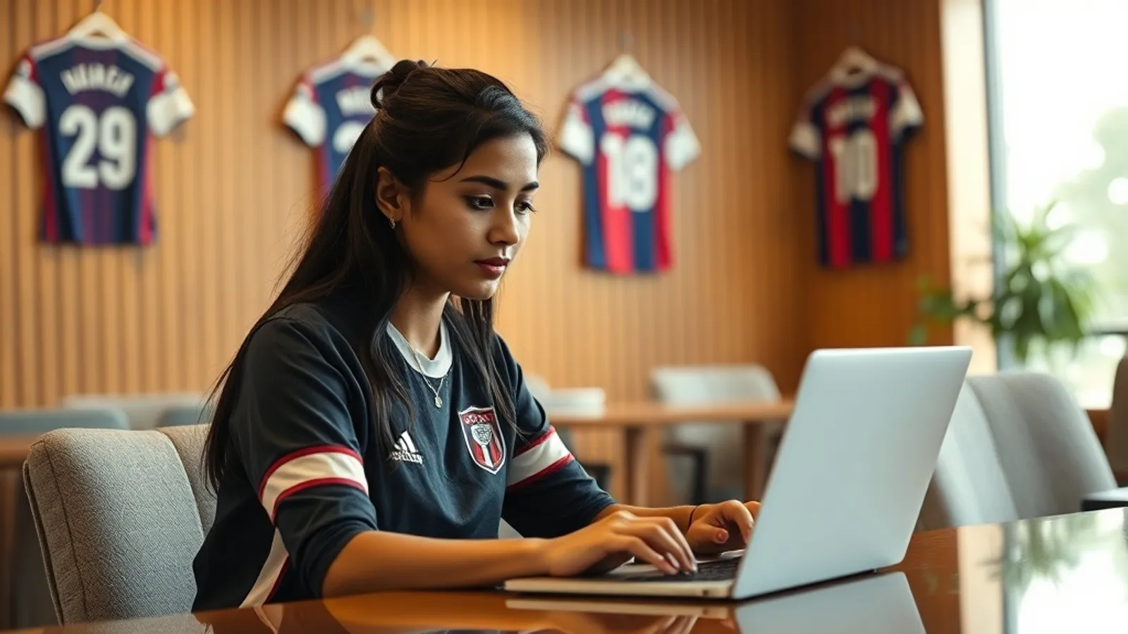 Sports marketing professional preparing a fan-engagement campaign in a Mumbai office