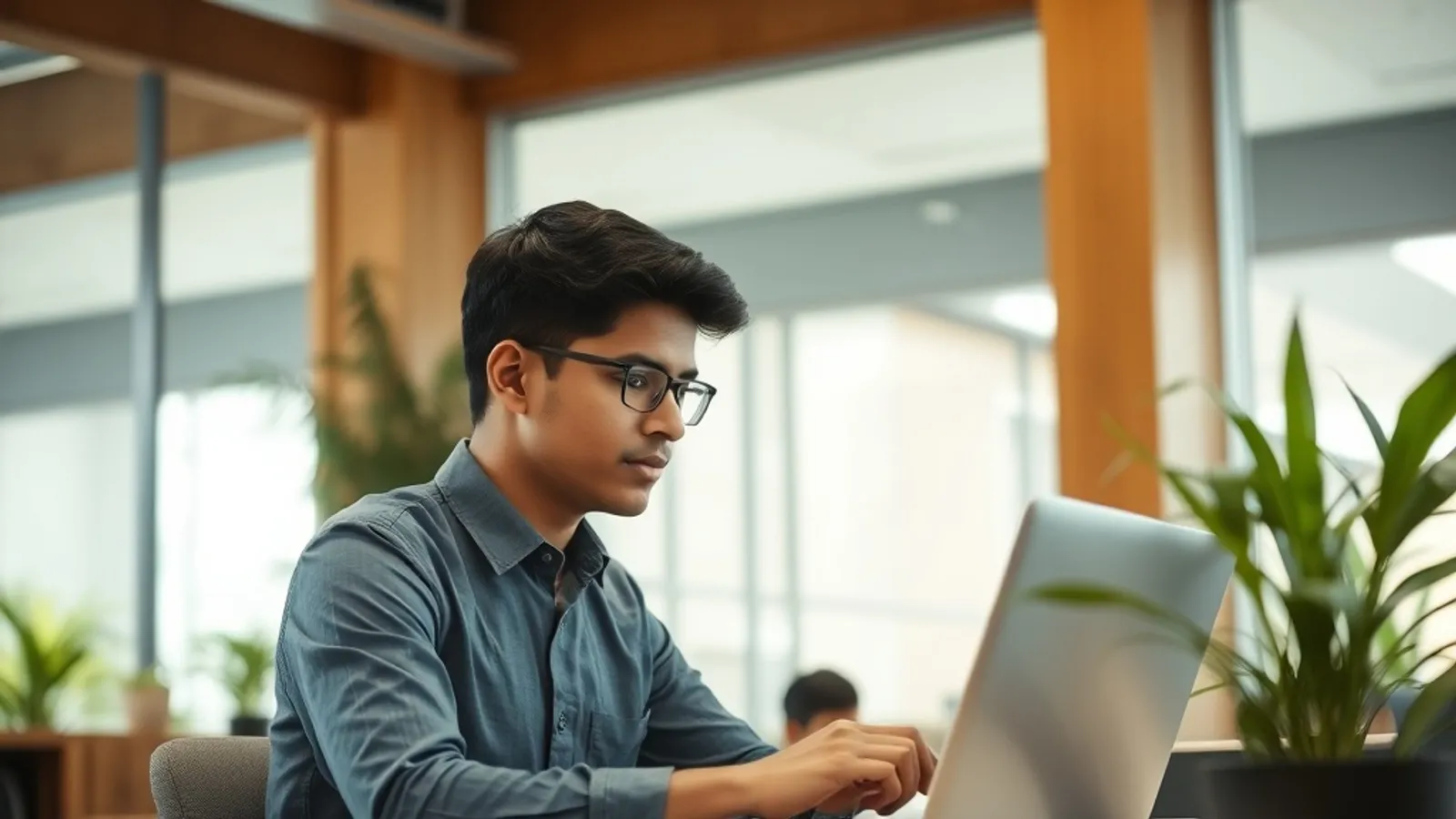 Young professional in Chennai office reviewing salary data on a laptop
