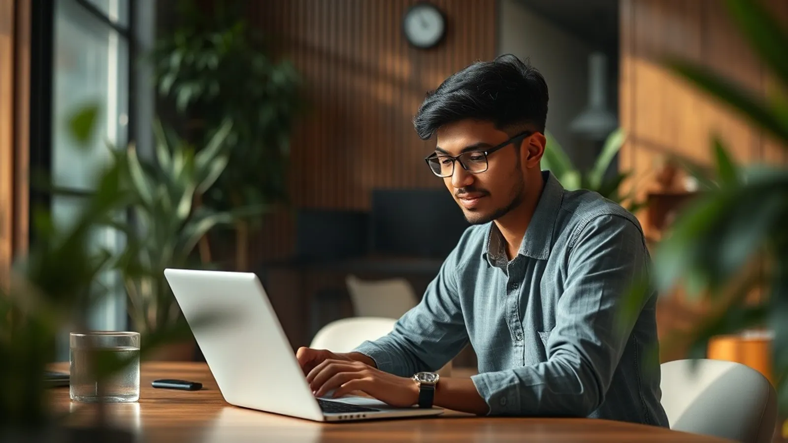 Young professional in Mumbai office reviewing salary data on a laptop