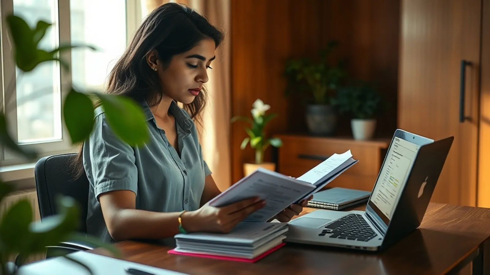 Working professional transitioning from MCA to cyber security at a home study desk with cyber security learning materials
