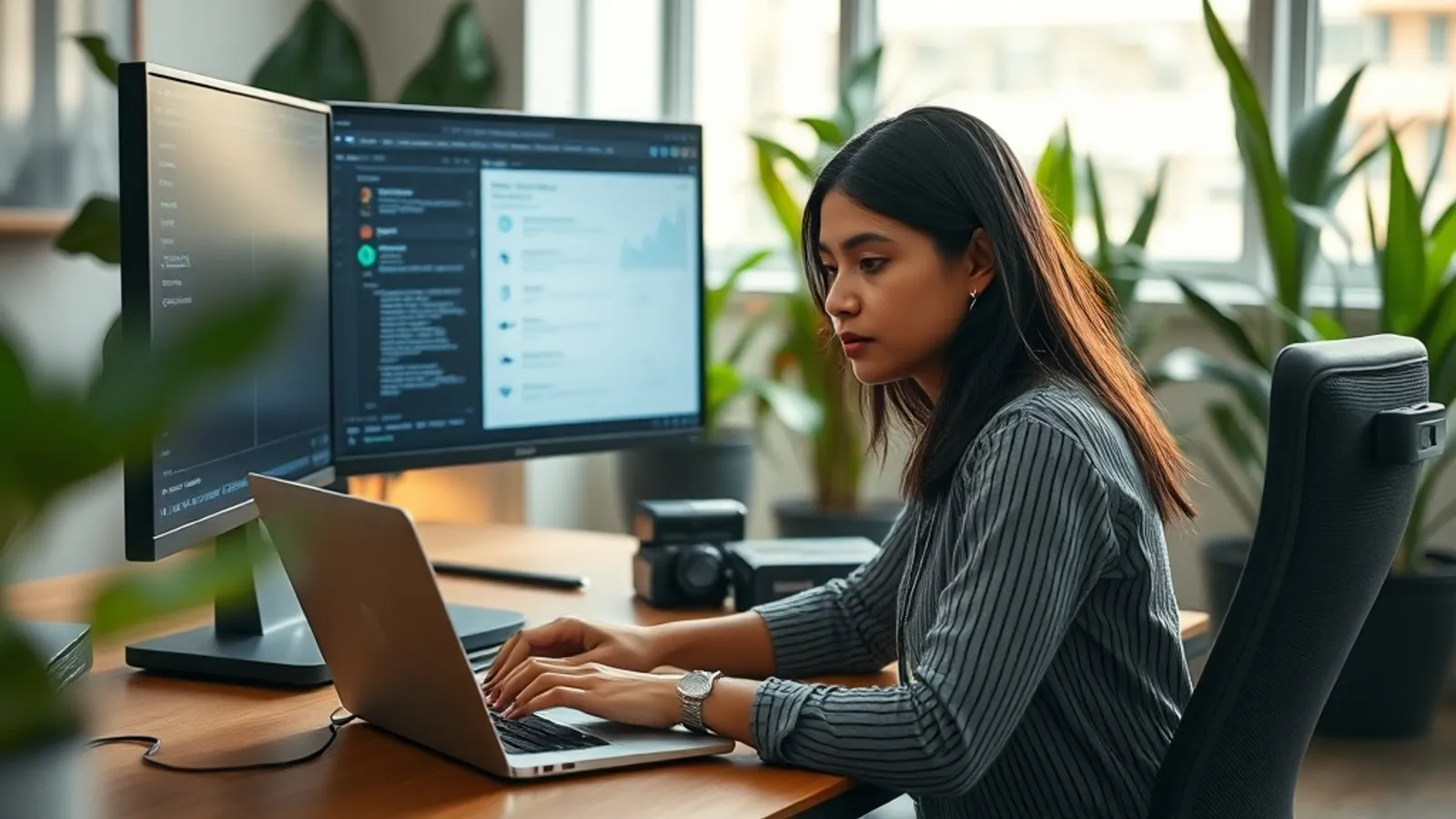 Data analyst comparing cloud data platform options on a laptop at a Bengaluru analytics consulting office